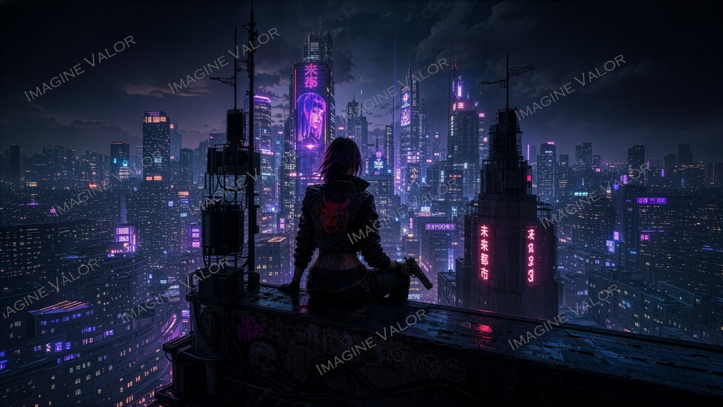 High quality digital Wallpaper | Cyberpunk Girl waiting