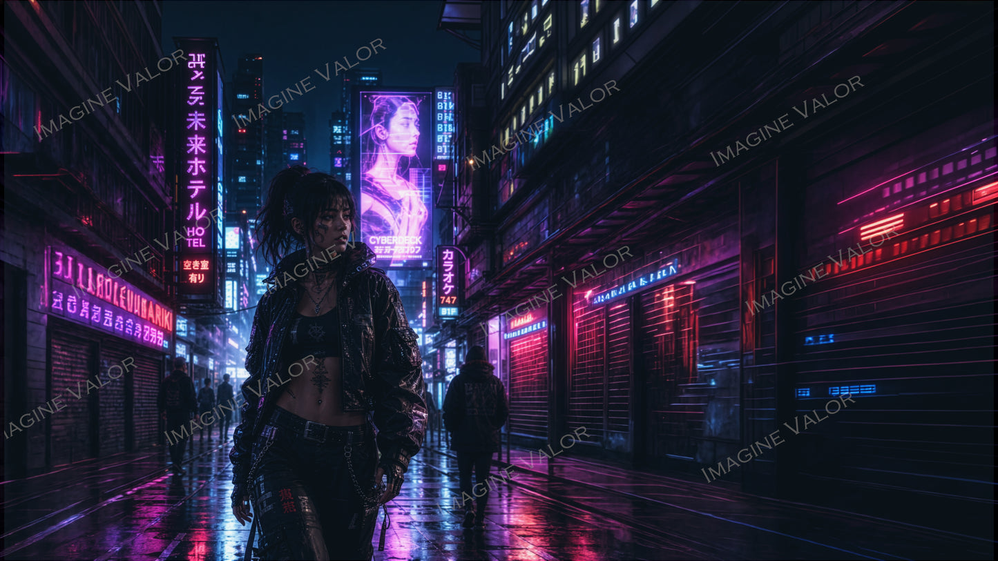 High quality digital Wallpaper | Walking through the city, Cyberpunk style