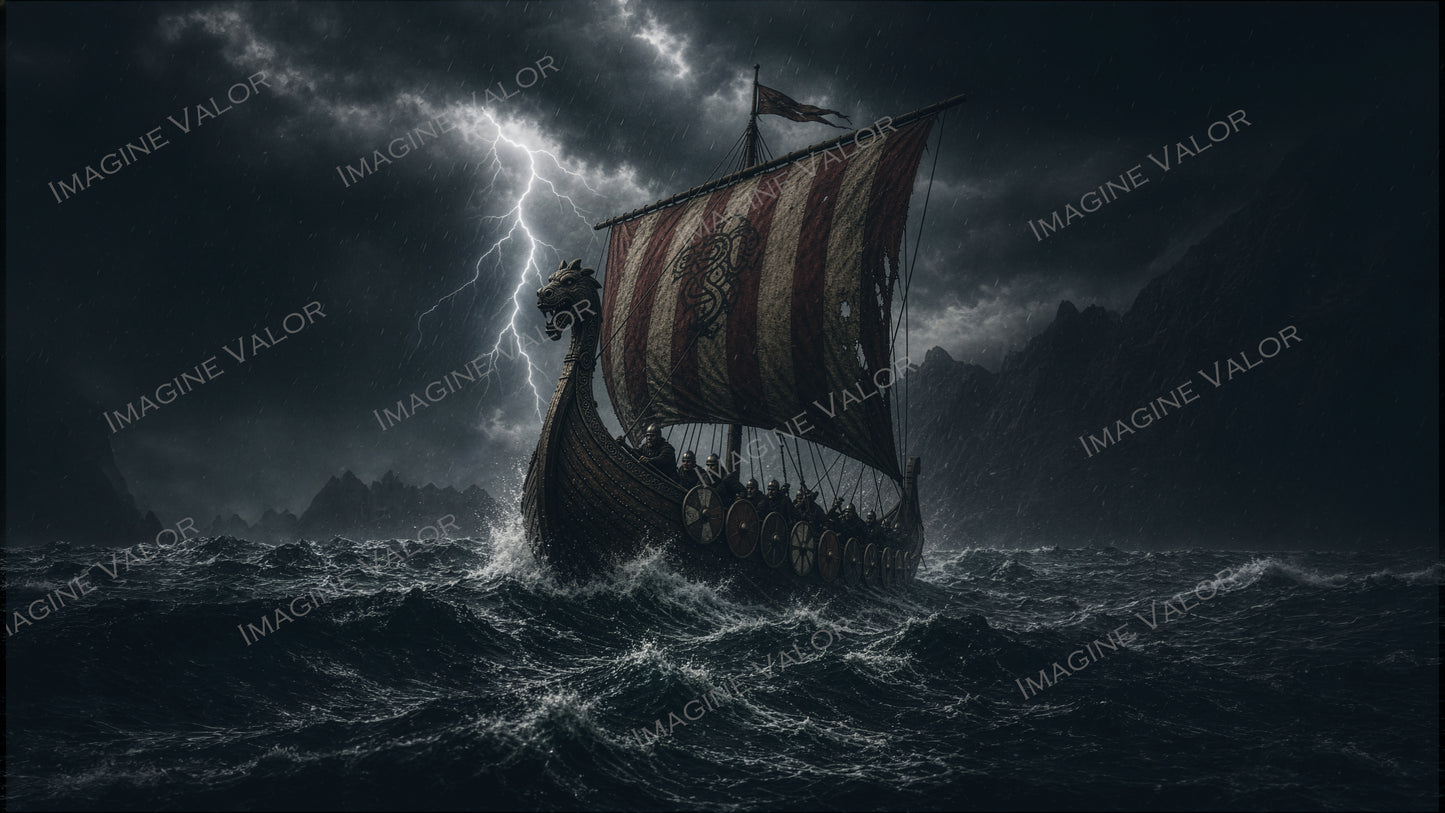 High quality digital Wallpaper | Longship on the storm