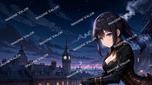 High quality digital Wallpaper | Anime Steampunk girl on a balcony