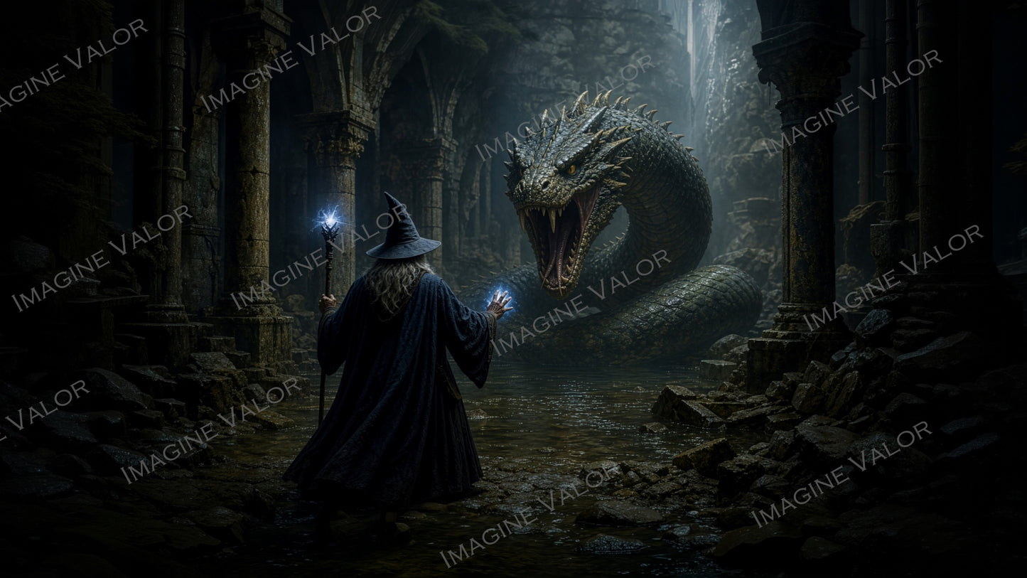 High quality digital Wallpaper | Wizard against the monster