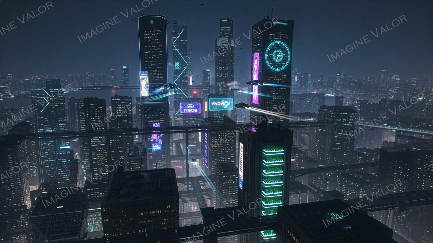 High quality digital Wallpaper | Cyberpunk city skyline